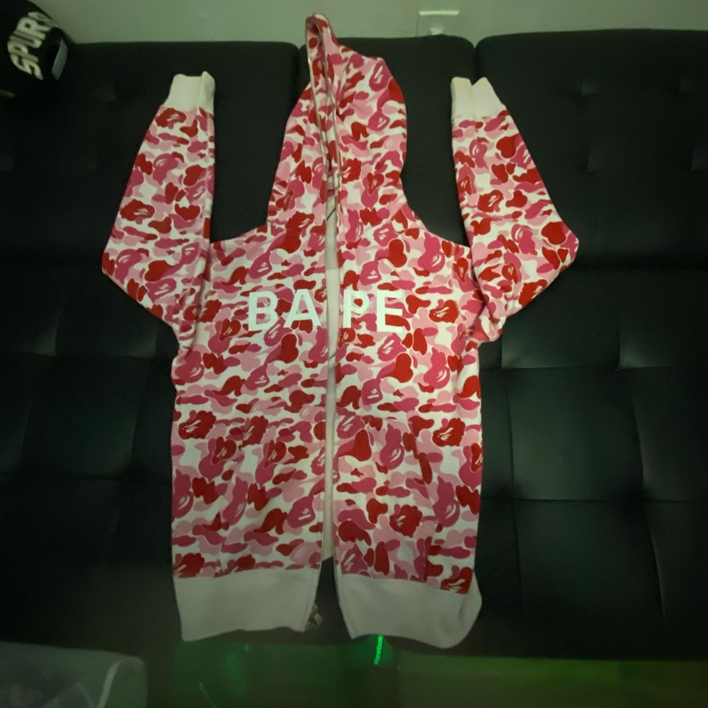 Bape Pink and Red Camouflage Full-Zip Hoodie